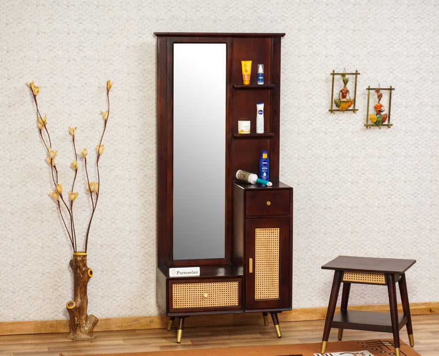 Boston Solid Wood Rattan Cane Dressing Table Furniselan Grey-Finish