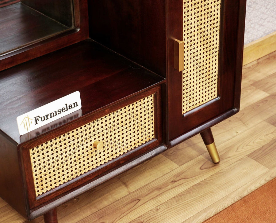 Boston Solid Wood Rattan Cane Dressing Table Furniselan Grey-Finish