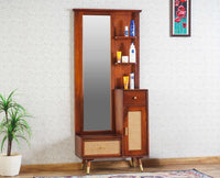 Boston Solid Wood Rattan Cane Dressing Table Furniselan Brown-Finish