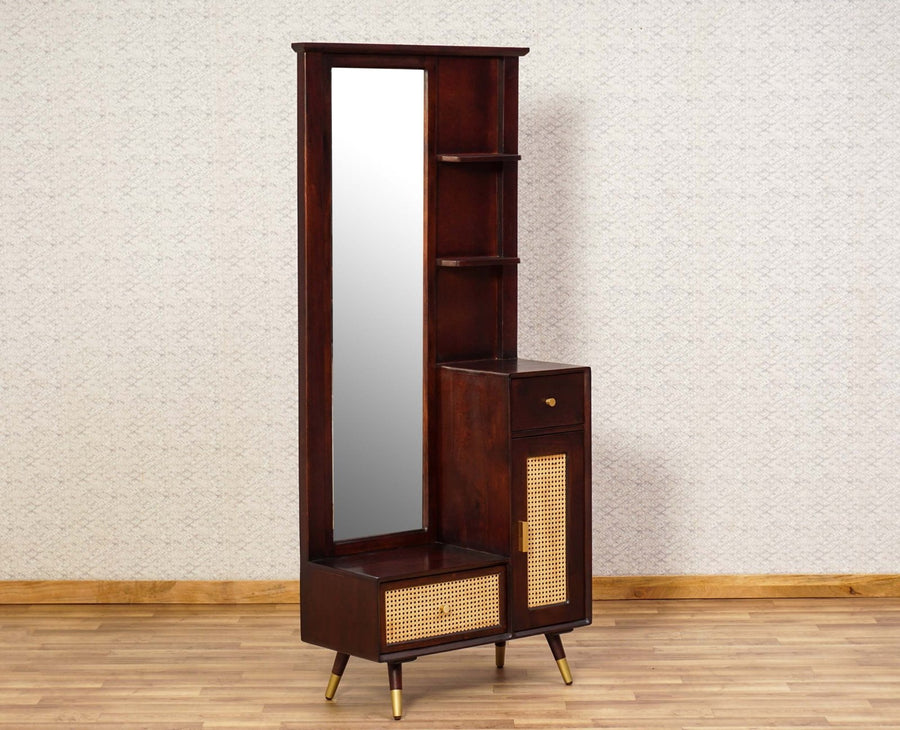 Boston Solid Wood Rattan Cane Dressing Table Furniselan Grey-Finish