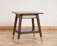 Boston Solid Wood Rattan Cane End Table Furniselan Grey-Finish