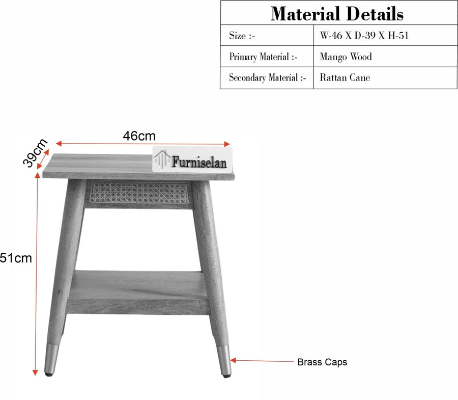 Boston Solid Wood Rattan Cane End Table Furniselan Natural Finish