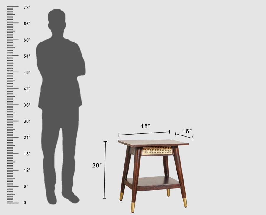 Boston Solid Wood Rattan Cane End Table Furniselan Brown-Finish