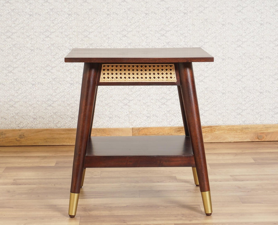 Boston Solid Wood Rattan Cane End Table Furniselan Grey-Finish