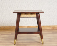 Boston Solid Wood Rattan Cane End Table Furniselan Grey-Finish