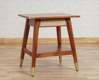 Boston Solid Wood Rattan Cane End Table Furniselan Brown-Finish