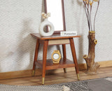 Boston Solid Wood Rattan Cane End Table Furniselan Brown-Finish