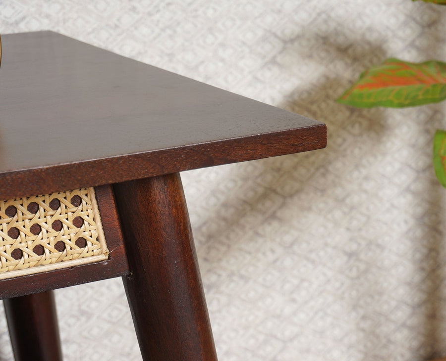 Boston Solid Wood Rattan Cane End Table Furniselan Grey-Finish