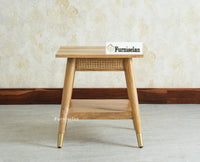 Boston Solid Wood Rattan Cane End Table Furniselan Natural Finish