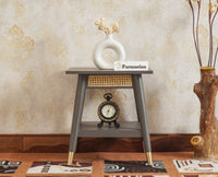 Boston Solid Wood Rattan Cane End Table Furniselan Slate-Grey