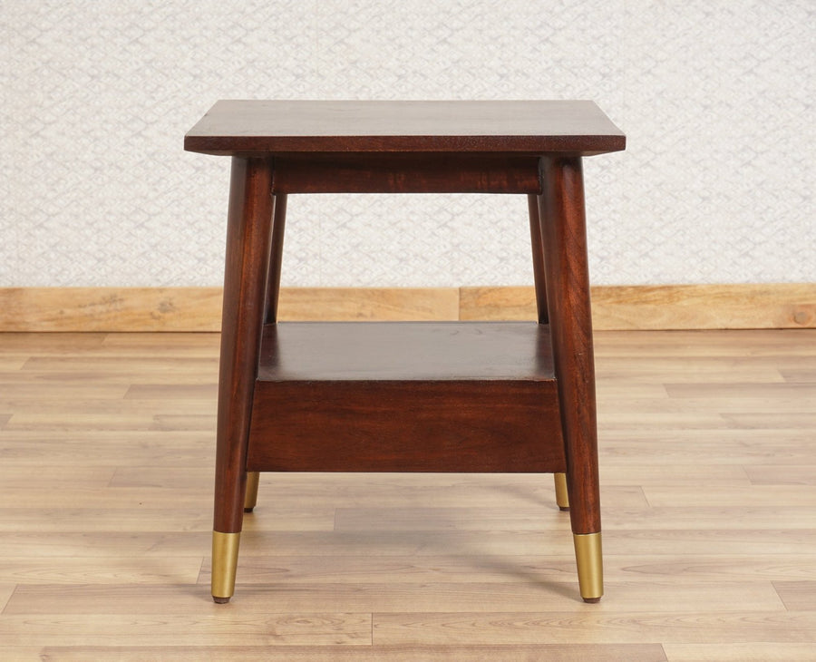 Boston Solid Wood Rattan Cane End Table Furniselan Grey-Finish