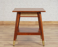 Boston Solid Wood Rattan Cane End Table Furniselan Brown-Finish
