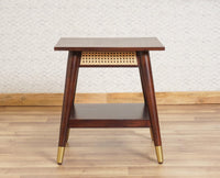 Boston Solid Wood Rattan Cane End Table Furniselan Grey-Finish