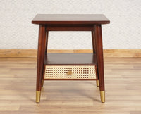 Boston Solid Wood Rattan Cane End Table Furniselan Grey-Finish