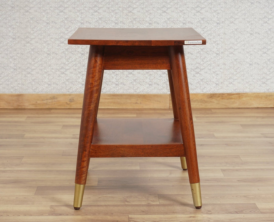 Boston Solid Wood Rattan Cane End Table Furniselan Brown-Finish