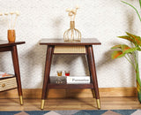 Boston Solid Wood Rattan Cane End Table Furniselan Grey-Finish