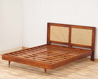 Boston Solid Wood Rattan Cane King Size Bed Furniselan Brown-Finish