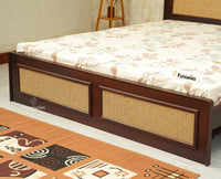 Boston Solid Wood Rattan Cane King Size Bed Furniselan grey finish