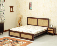 Boston Solid Wood Rattan Cane King Size Bed Furniselan grey finish