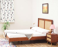 Boston Solid Wood Rattan Cane King Size Bed Furniselan Brown-Finish