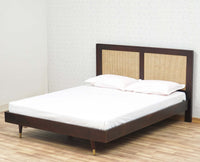Boston Solid Wood Rattan Cane King Size Bed Furniselan Grey-Finish