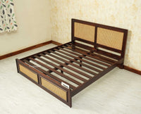 Boston Solid Wood Rattan Cane King Size Bed Furniselan grey finish