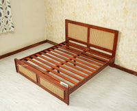 Boston Solid Wood Rattan Cane King Size Bed Furniselan brown finish