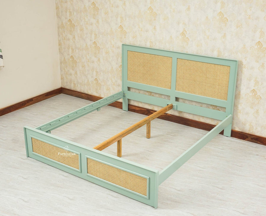 Boston Solid Wood Rattan Cane King Size Bed - King Size Bed - Furniselan  Silt-Green