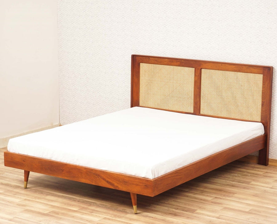 Boston Solid Wood Rattan Cane King Size Bed Furniselan Brown-Finish