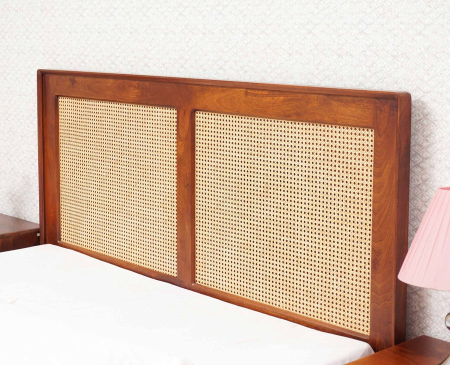 Boston Solid Wood Rattan Cane King Size Bed Furniselan Brown-Finish