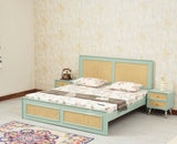 Boston Solid Wood Rattan Cane King Size Bed - King Size Bed - Furniselan  Silt-Green