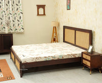 Boston Solid Wood Rattan Cane King Size Bed Furniselan grey finish