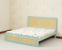 Boston Solid Wood Rattan Cane King Size Bed - King Size Bed - Furniselan  Silt-Green