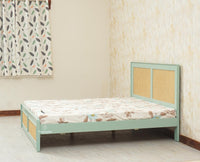 Boston Solid Wood Rattan Cane King Size Bed - King Size Bed - Furniselan  Silt-Green