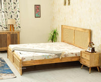 Boston Solid Wood Rattan Cane King Size Bed Furniselan natural finish