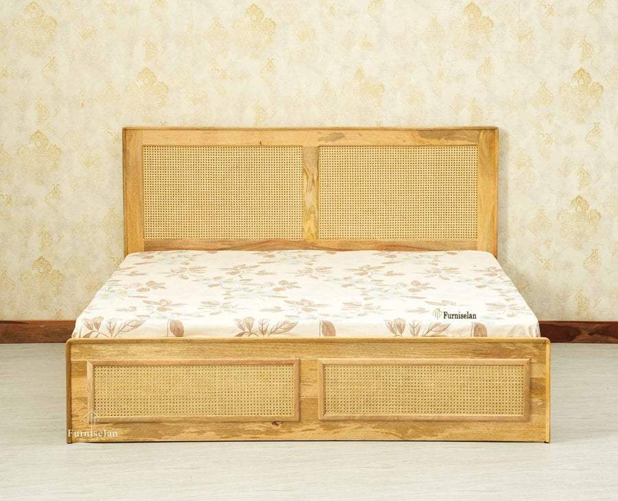 Boston Solid Wood Rattan Cane King Size Bed Furniselan natural finish
