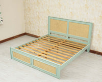 Boston Solid Wood Rattan Cane King Size Bed - King Size Bed - Furniselan  Silt-Green