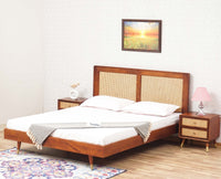 Boston Solid Wood Rattan Cane King Size Bed Furniselan Brown-Finish