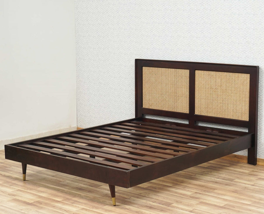 Boston Solid Wood Rattan Cane King Size Bed Furniselan Grey-Finish