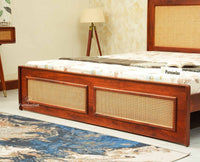 Boston Solid Wood Rattan Cane King Size Bed Furniselan brown finish