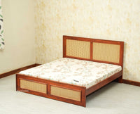 Boston Solid Wood Rattan Cane King Size Bed Furniselan brown finish