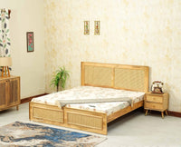 Boston Solid Wood Rattan Cane King Size Bed Furniselan natural finish