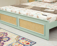 Boston Solid Wood Rattan Cane King Size Bed - King Size Bed - Furniselan  Silt-Green
