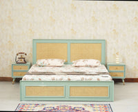 Boston Solid Wood Rattan Cane King Size Bed - King Size Bed - Furniselan  Silt-Green