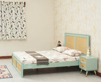 Boston Solid Wood Rattan Cane King Size Bed - King Size Bed - Furniselan  Silt-Green