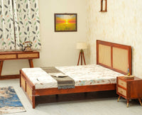 Boston Solid Wood Rattan Cane King Size Bed Furniselan brown finish