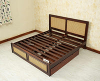 Boston Solid Wood Rattan Cane King Size Bed With Storage Drawers Furniselan grey finish