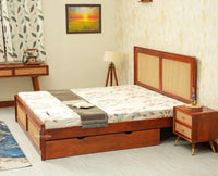 Boston Solid Wood Rattan Cane King Size Bed With Storage Drawers Furniselan brown finish