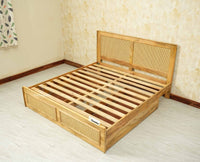 Boston Solid Wood Rattan Cane King Size Bed With Storage Drawers Furniselan natural finish