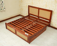 Boston Solid Wood Rattan Cane King Size Bed With Storage Drawers Furniselan brown finish